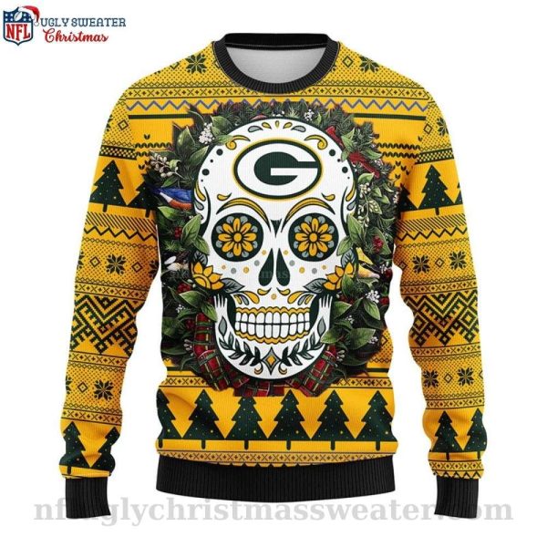 Combine Style And Spirit – Green Bay Packers Skull Flower Ugly Sweater