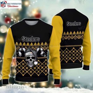 Cozy And Fun Santa Skull Candy Cane Pittsburgh Steelers Ugly Sweater