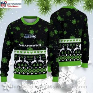 Cozy Seahawks Fandom – Reindeer Motifs And Snowflakes Sweater