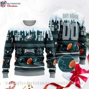 Cozy Team Spirit – Personalized Philadelphia Eagles Logo Print Sweater With Snowflakes