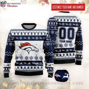 Cozy Up Broncos Style – Personalized Winter Texture Ugly Christmas Sweater