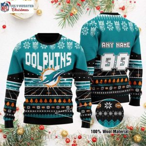 Custom Name Miami Dolphins Rugby Stadium Graphic Ugly Christmas Sweater