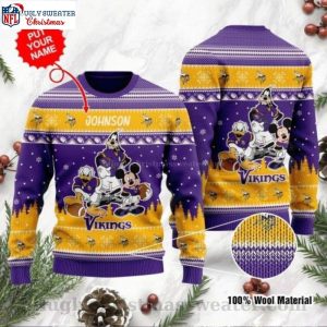Custom Name Minnesota Vikings Ugly Sweater – Disney Donald Duck Graphic