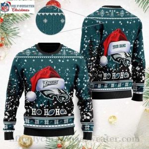 Custom Name Philadelphia Eagles Symbol Wearing Santa Claus Ugly Christmas Sweater