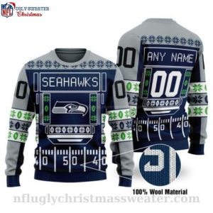 Custom Name Seahawks Ugly Sweater With Logo Print And Stadium Motifs