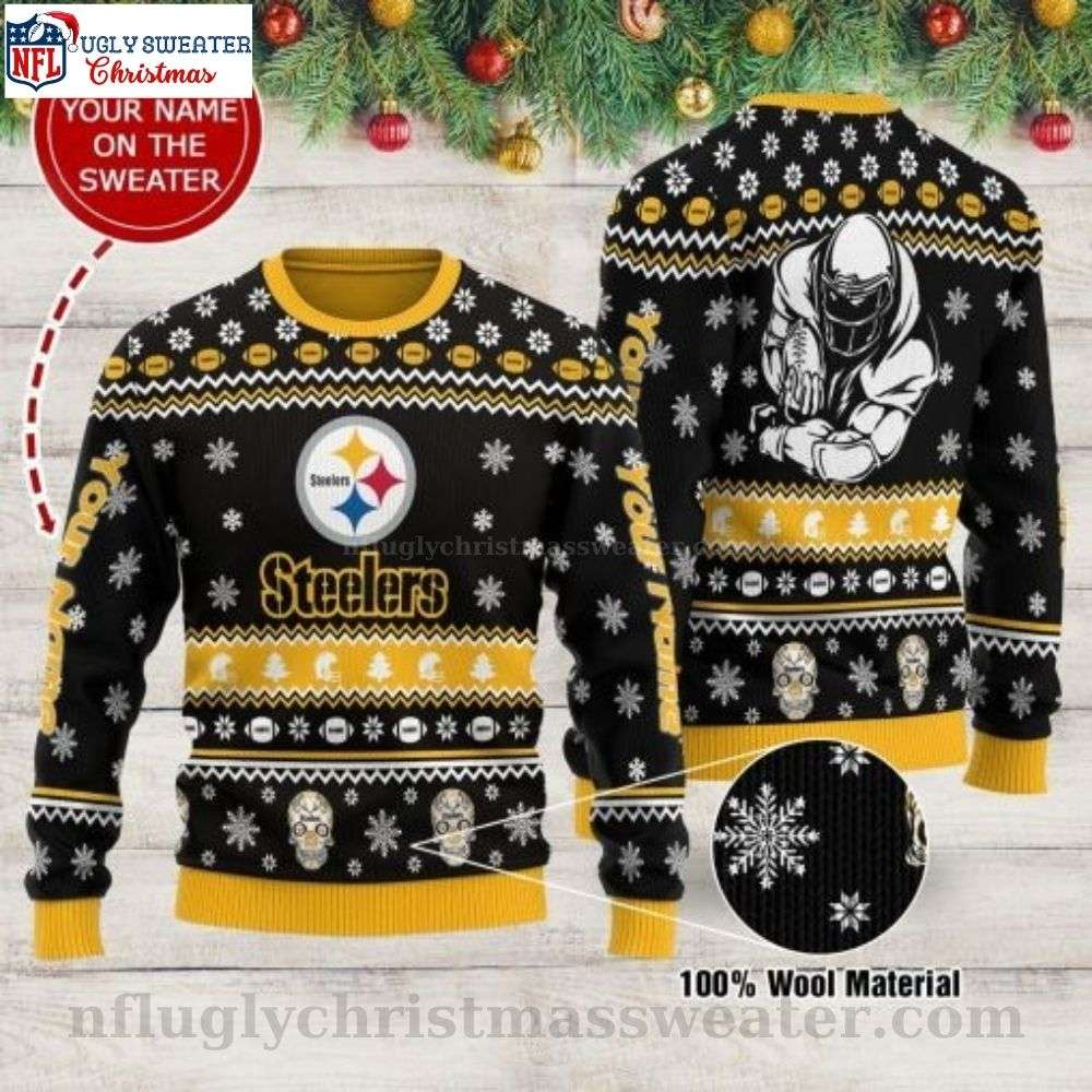 Customizable Pittsburgh Steelers Snowflake Ugly Xmas Sweater