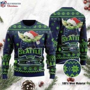 Cute Baby Yoda Grogu Graphic Seattle Seahawks Ugly Christmas Sweater
