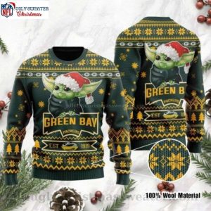 Cute Baby Yoda Infused Into Green Bay Packers Ugly Christmas Sweater