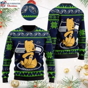 Cute Winnie The Pooh Bear Graphic Seattle Seahawks Christmas Sweater