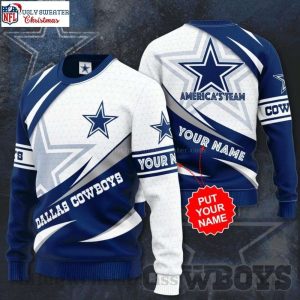 Dallas Cowboys Custom Name – White Net Dark Blue Ugly Christmas Sweater