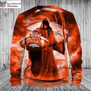 Denver Broncos Grim Reaper Orange Graphic Ugly Christmas Sweater