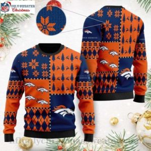 Denver Broncos Logo Print Christmas Sweater – Festive Pine Tree Design