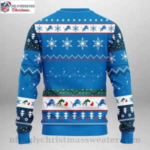 Detroit Lions Christmas Sweater – Grinch Graphic And Christmas Light