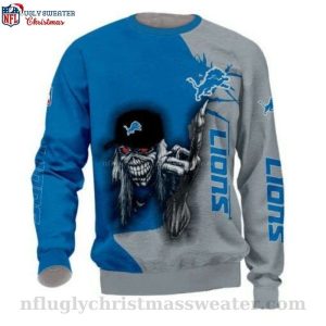 Detroit Lions Christmas Sweater – Halloween Iron Maiden Edition