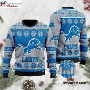 Detroit Lions Christmas Sweater – Logo Print And Snowflake Pattern