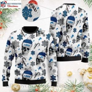Detroit Lions Christmas Sweater – NFL Santa Skulls Motifs