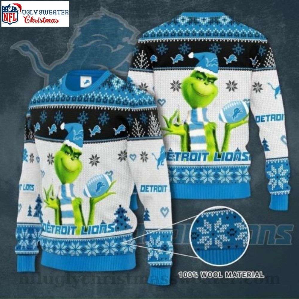 Detroit Lions Christmas Sweater - The Grinch Graphic For Fans