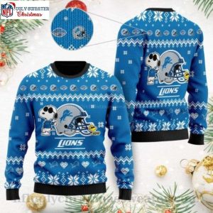 Detroit Lions Christmas Sweater – The Snoopy Show Football Helmet Graphic