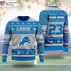 Detroit Lions Gucci Pattern Ugly Christmas Sweater Unique Gift For Fans