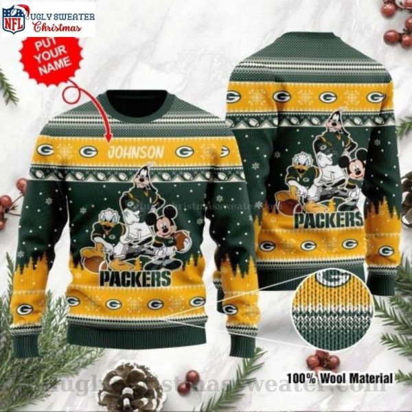 Disney Donald Duck, Mickey And Goofy Green Bay Packers Ugly Sweater