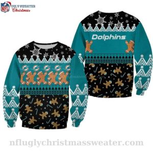 Dolphins Christmas Sweater With Gingerbread Man Graphic