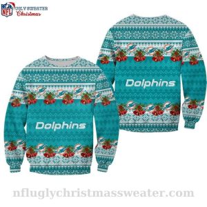 Dolphins Christmas Sweater With Holiday Bells Graphic