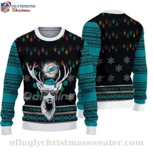 Dolphins Ugly Christmas Sweater – Funny Deer And Christmas Lights Graphic
