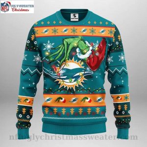 Dolphins Ugly Christmas Sweater – Grinch Christmas Light Logo Print