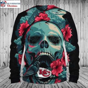 Exclusive Kc Chiefs Skull Flower Ugly Christmas Sweater 1