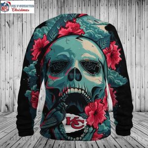 Exclusive Kc Chiefs Skull Flower Ugly Christmas Sweater 2