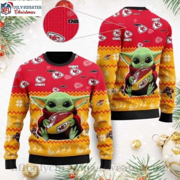 Festive Kansas City Chiefs Sweater Featuring Star Wars Baby Yoda