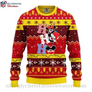 Festive NFL Football Fun Kc Chiefs HoHoHo Mickey Ugly Sweater 1