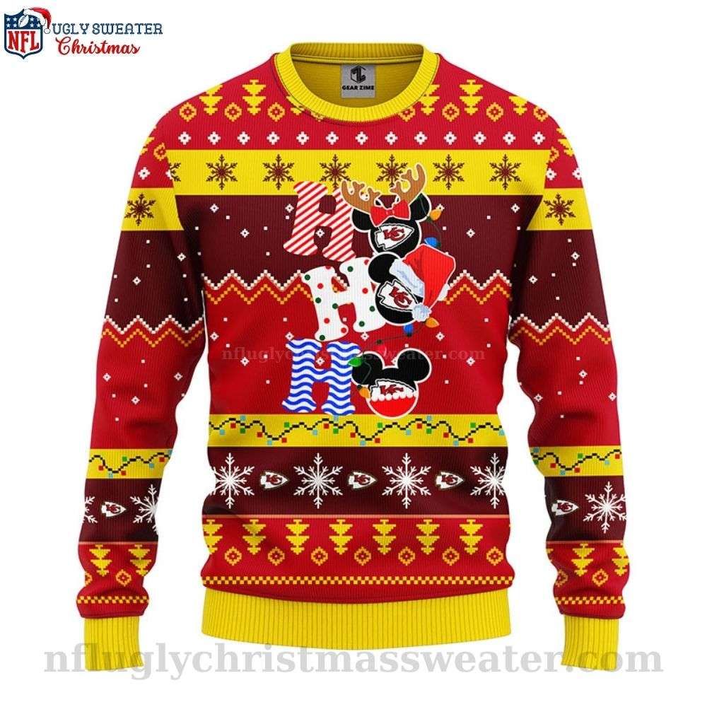 Festive NFL Football Fun - Kc Chiefs HoHoHo Mickey Ugly Sweater
