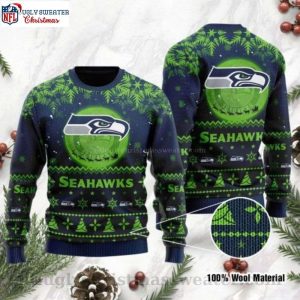 Festive Santa Claus In The Moon Seahawks Ugly Christmas Sweater