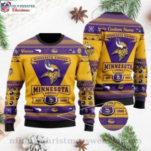 Football Team Logo Minnesota Vikings Est 1960 – Custom Name Ugly Sweater