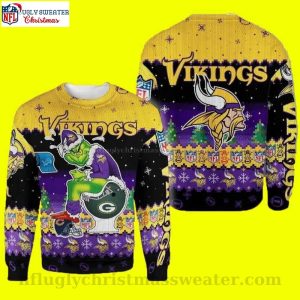 Funny Grinch Sits On Minnesota Vikings Toilet Helmet Ugly Christmas Sweater