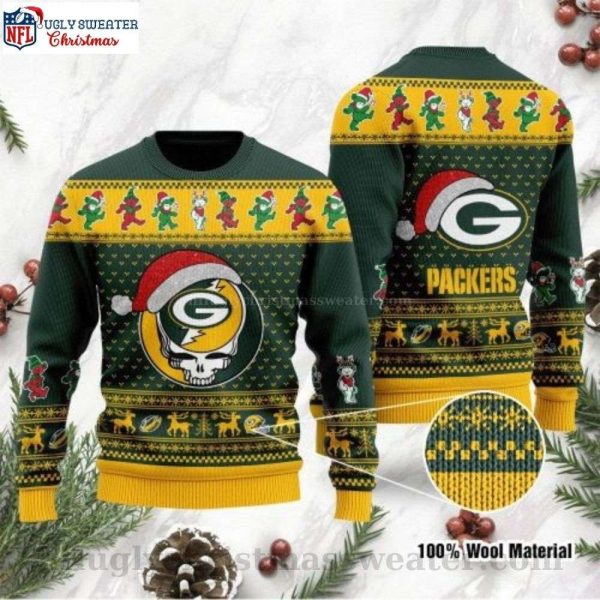 Grateful Dead Skull And Bears Green Bay Packers Ugly Christmas Sweater