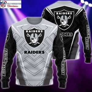 Gray Shirt Logo Printed Raiders Ugly Christmas Sweater – Top Choice For Fans
