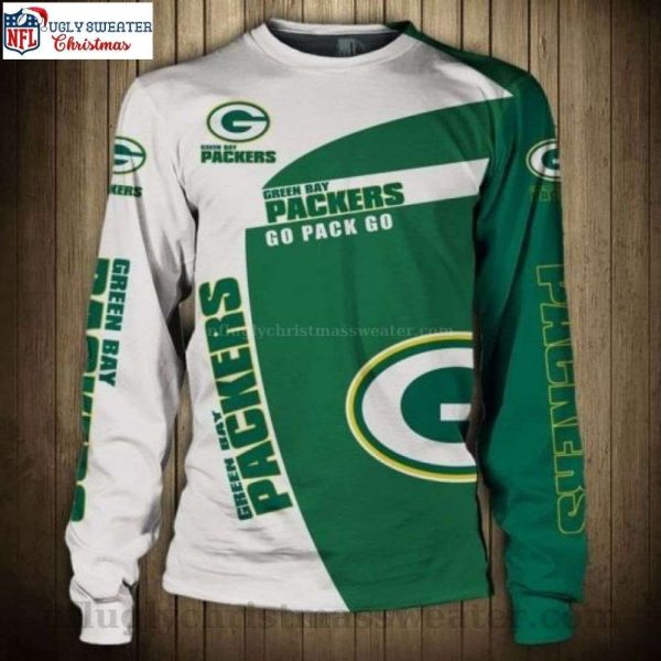 Green Bay Packers Go Pack Go Simple White Green Ugly Christmas Sweater