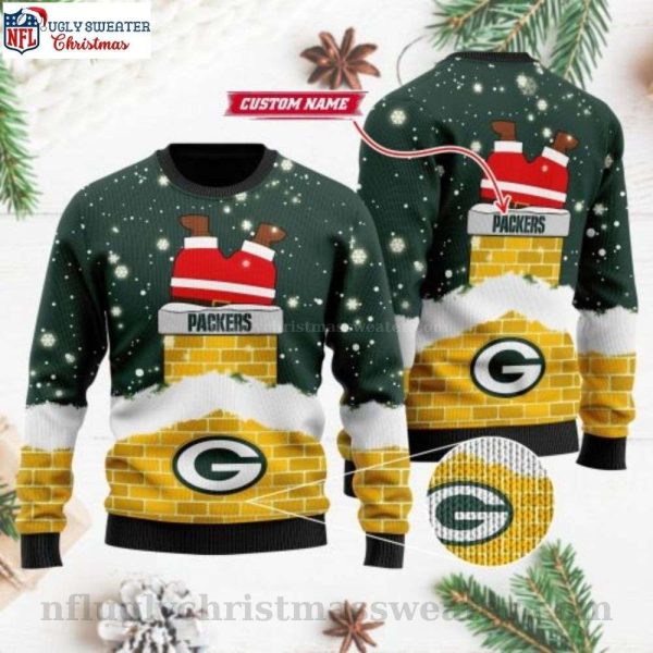 Green Bay Packers Santa Claus Entering the Chimney Design Christmas Sweater
