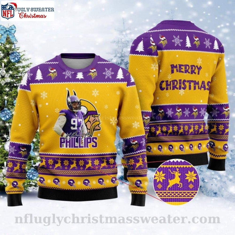 Harrison Phillips Merry Christmas - Minnesota Vikings Ugly Sweater