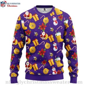 Holiday Spirit In Purple And Gold – NFL Vikings Santa Snowman Christmas Sweater