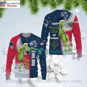 I Hate Morning People – New England Patriots Grinch Ugly Christmas Sweater