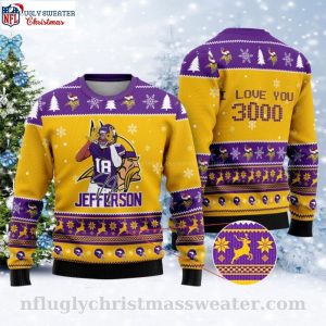 Justin Jefferson I Love You 3000 Minnesota Vikings Ugly Xmas Sweater