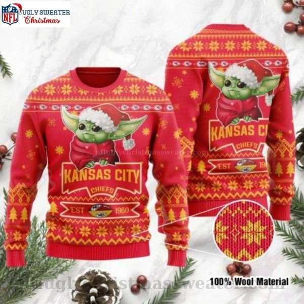 Kansas City Chiefs Est 1960 Logo Print Ugly Christmas Sweater – Baby Yoda Grogu Edition