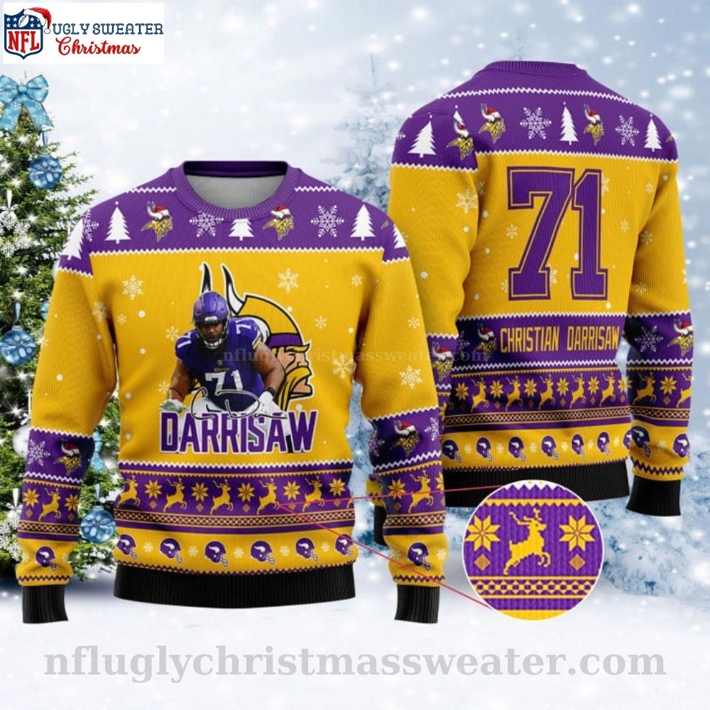Minnesota Vikings Christian Darrisaw Player - Personalized Ugly Christmas Sweater