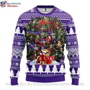 Minnesota Vikings Logo Print Christmas Tree Graphic Ugly Christmas Sweater 1