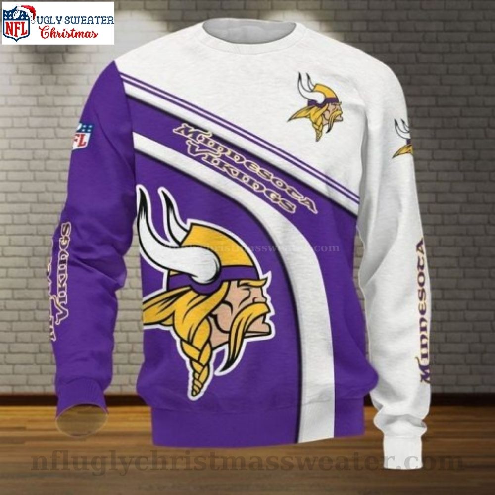 Minnesota Vikings Ugly Christmas Sweater - Festive Purple White Design
