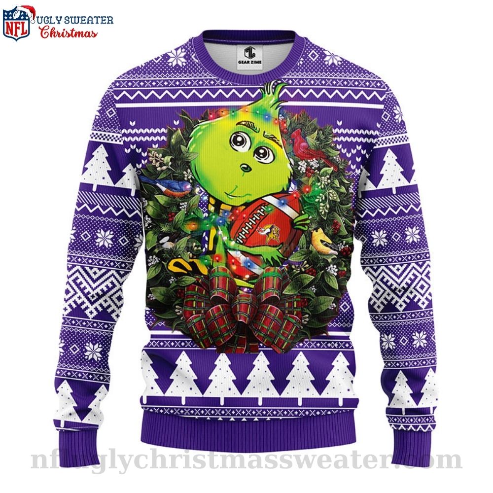 Minnesota Vikings Ugly Christmas Sweater - Grinch's Football Hug Delight