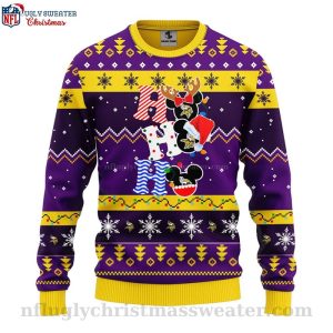 Minnesota Vikings Ugly Christmas Sweater Ho Ho Ho Mickey Touchdown 1